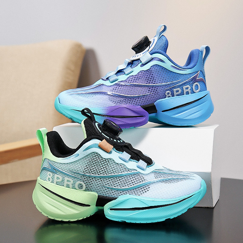 Zapatos para niños, niños, nuevos zapatos de red deportiva para niños de verano 2025, botones giratorios, suela suave, zapatos para correr para estudiantes universitarios