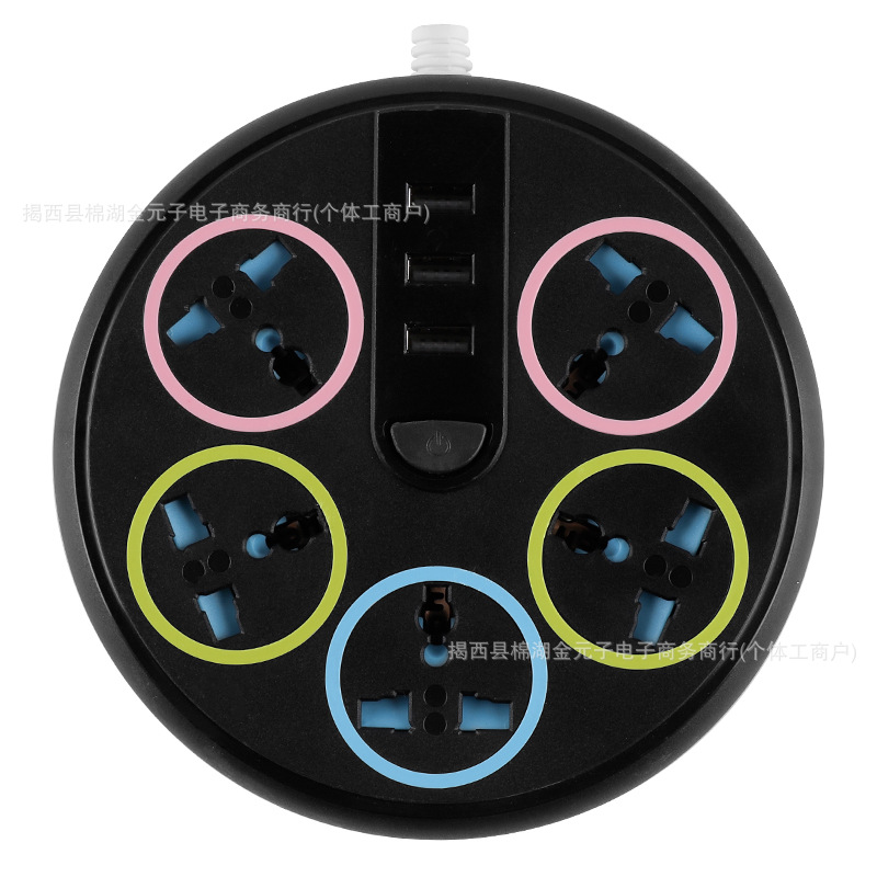 Comercio exterior creativo enchufe tablero de enchufe de fila de anillo de color doméstico multifuncional con puerta de seguridad y puerto USB luminoso