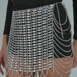 欧美风重工夸张焕彩亮片裙子 舞会表演服身体链腰链女waist chain