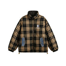 2024美式复古高级感hiphop加厚冬棉服男格子两面穿潮牌保暖面包服