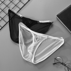 GTOPX MAN Men's Full Mesh Transparent Belt Thin Ice Silk Underwear U Convex Low Waist Breathable Sexy Triangle Panties 