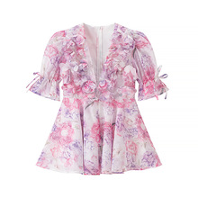 跨境欧美风速卖通外贸女装ZR现货新款叠度简高端立体花连衣裙