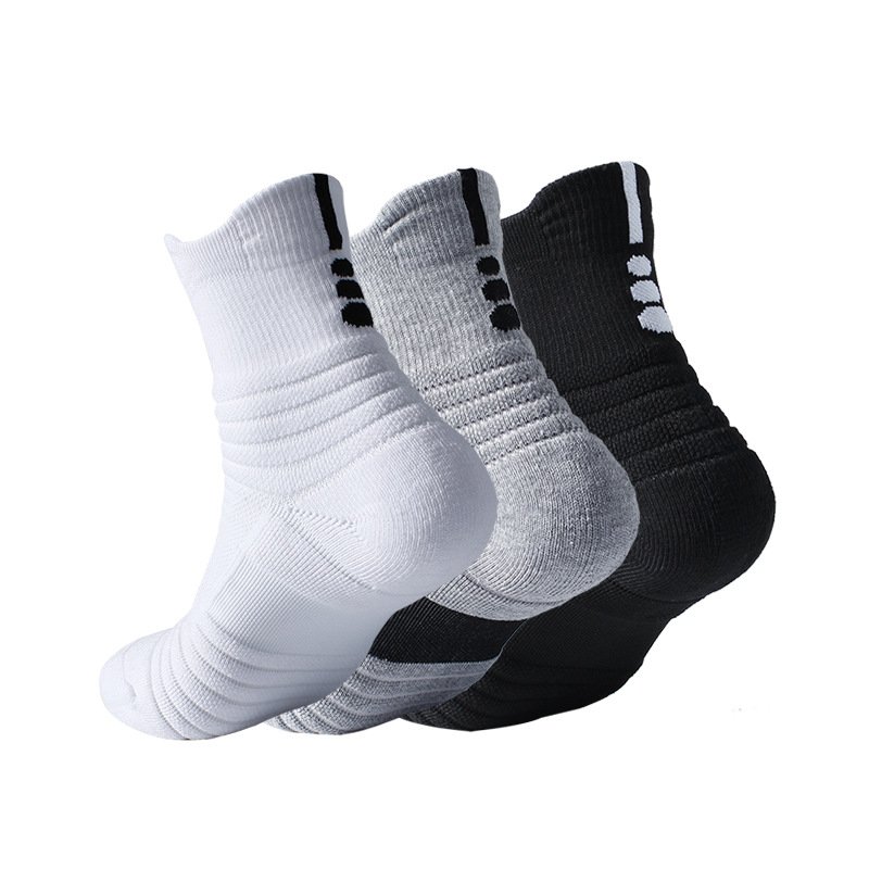 Socks Men's Middle Tube Towel Bottom Thickened Sports Professional Basketball Socks Boys Anti-Slip Shock Absorption Breathable Foot Protection High Socks
