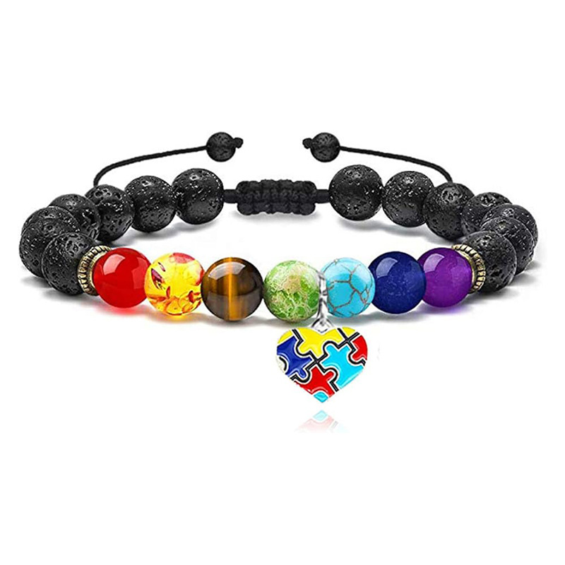 Cross-Border Hot Selling Autism Awareness Bracelet Puzzle Pendant Natural Cat's Eye Summer New Color Good Luck Bracelet