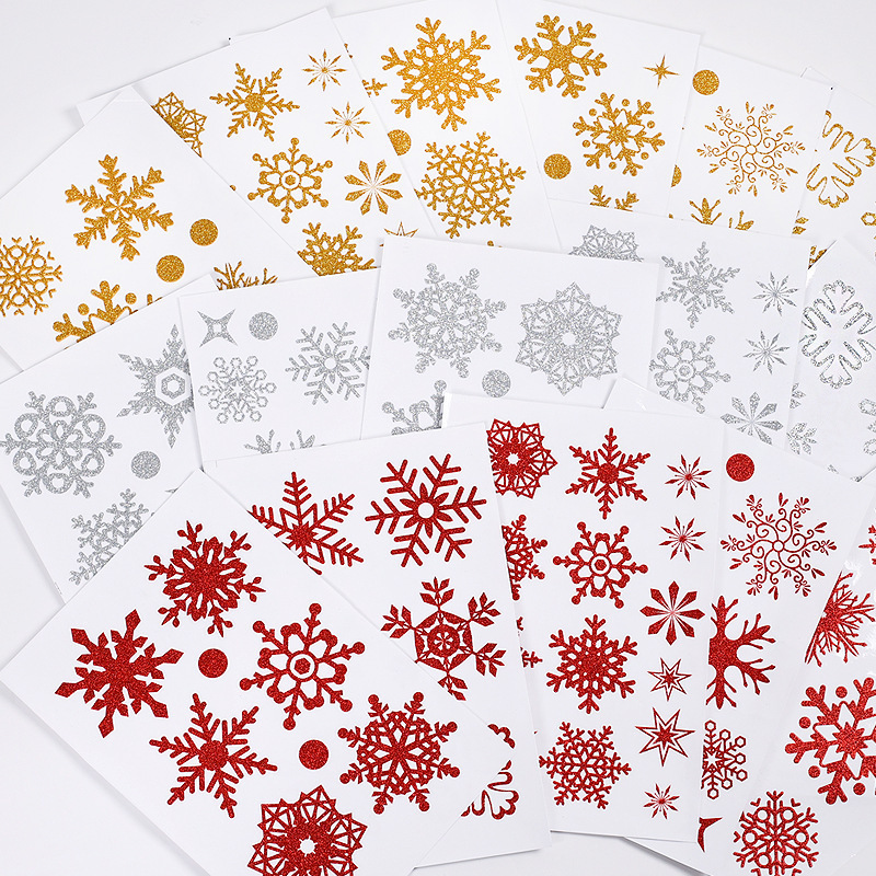 Cross-Border Christmas Glass Stickers with Powdered Golden Snowflakes Pvc Electrostatic Stickers Holiday Window Decoration Window Stickers Customization Cross-Border Christmas Glass Stickers with Powdered Golden Snowflakes Pvc Electrostatic Stickers Holiday Window Decoration Window Stickers Customization