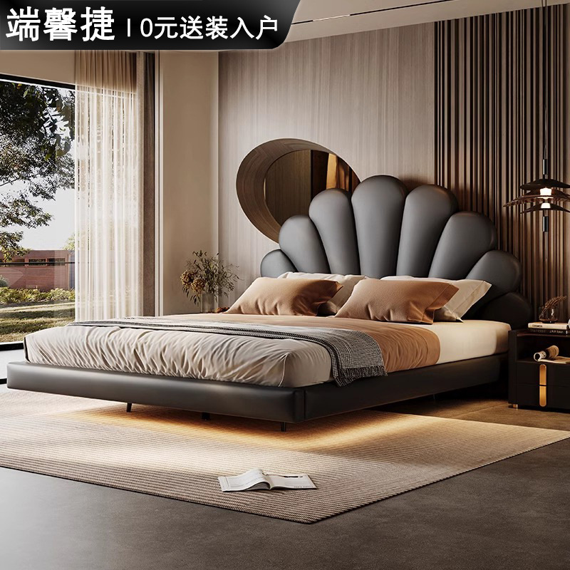 2024 nueva cama flotante italiana cama de cuero minimalista cama principal cama doble 2 * 2 metros