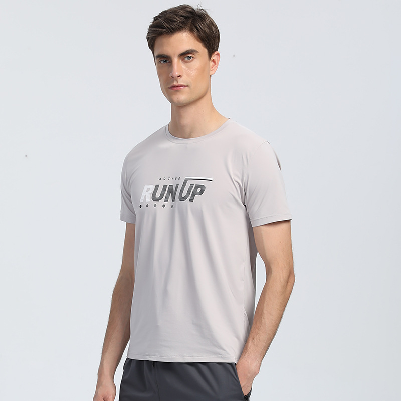 Moda casual impreso de manga corta Camiseta de los hombres de verano Delgado cuello redondo estiramiento ropa de secado rápido correr ropa de entrenamiento deportes top