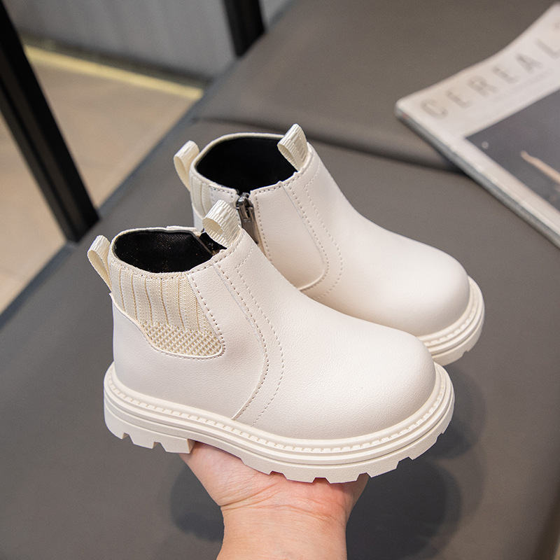 Bottes courtes en cuir pour garçons et filles Martin pour enfants, bottes simples à la mode de style britannique, automne et hiver 2024_voghion.com