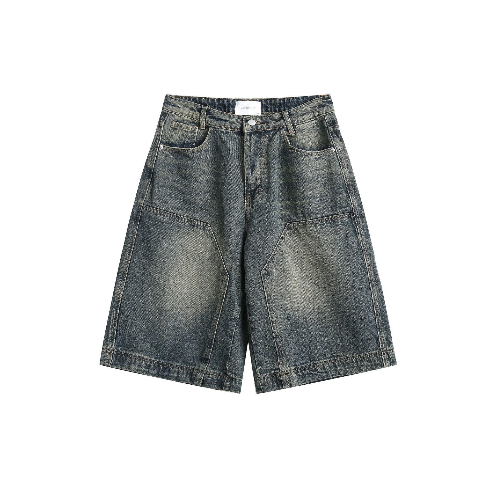 2024 Summer heavy distressed slimming meat-covering washed high street cleanfit straight cropped Denim shorts men and women
