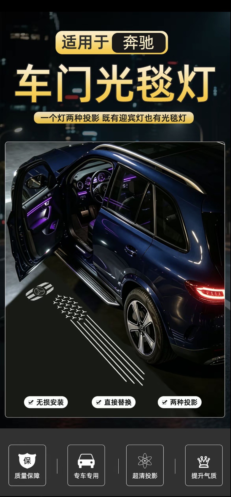 Mercedes-Benz door welcome light is suitable for 22-26 C-Class models