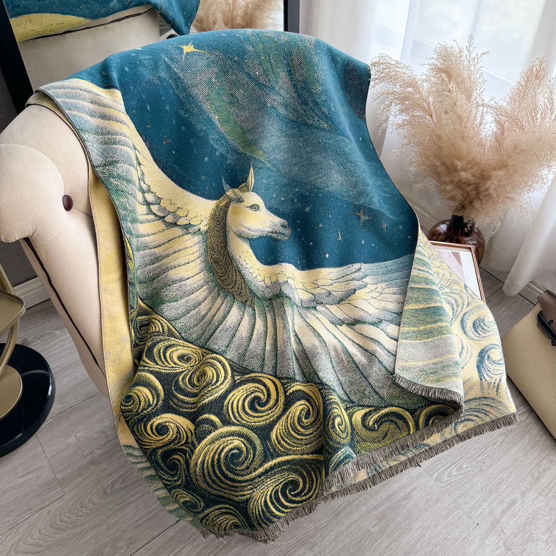 Retro pintura al óleo en color serie de combinación de imitación de cachemira gruesa mantel caliente otoño invierno nuevo estilo de literatura bufandas versátiles mujeres