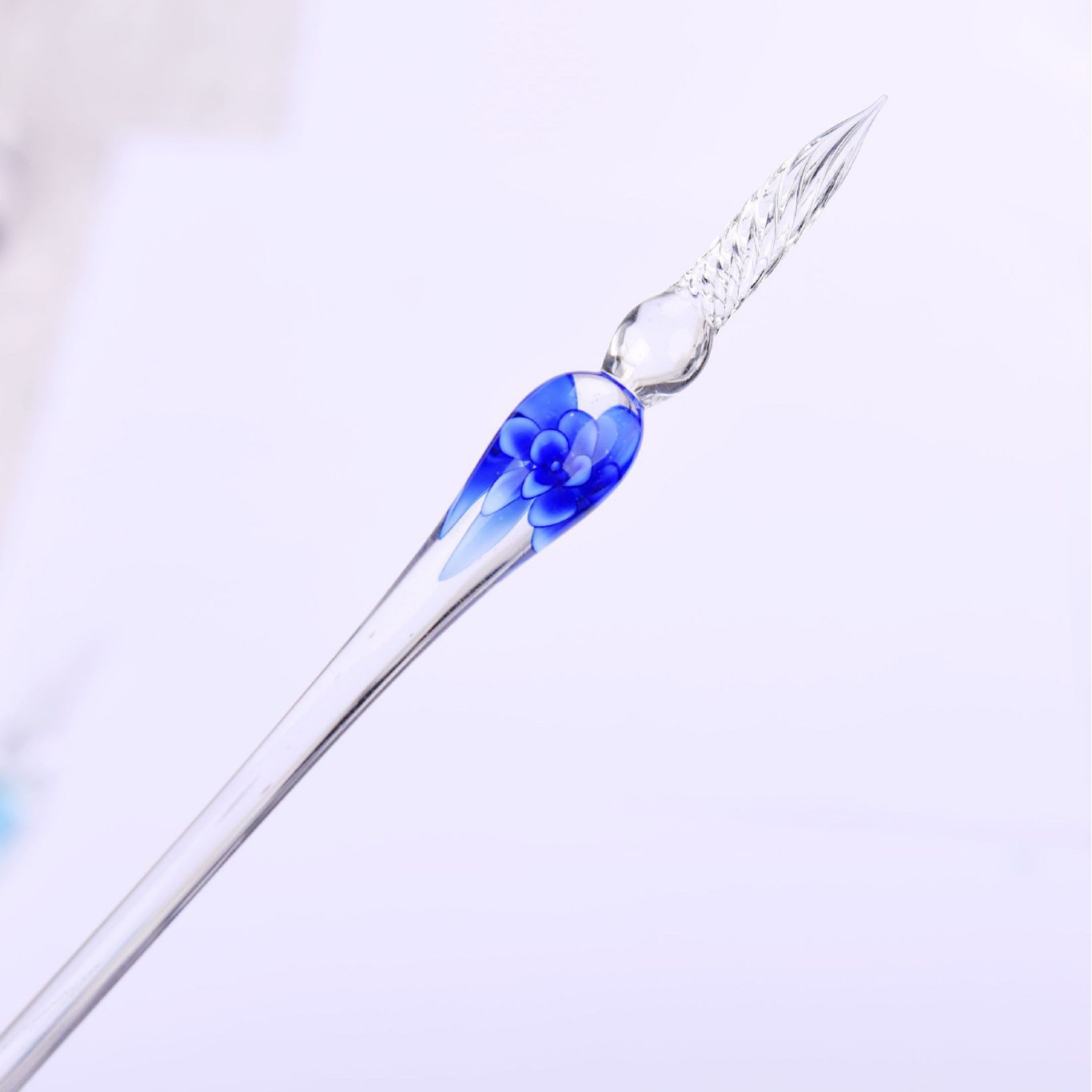 Pluma de Cristal de Inmersión de Vidrio con Flor para Regalo Estudiantil
