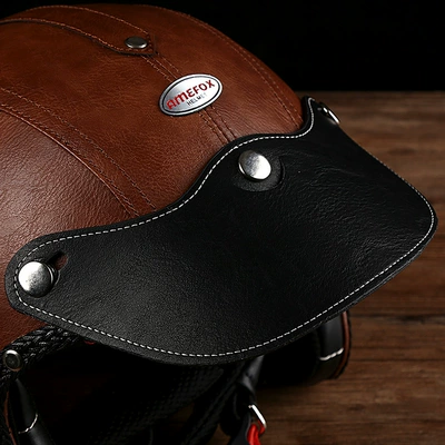 Factory wholesale retro helmet PU leather big hat brim personality 3/4 helmet motorcycle helmet 3 snap button universal sun hat brim (Motosiklet dəbilqələri) - 02-large-leather-hat-brim-black