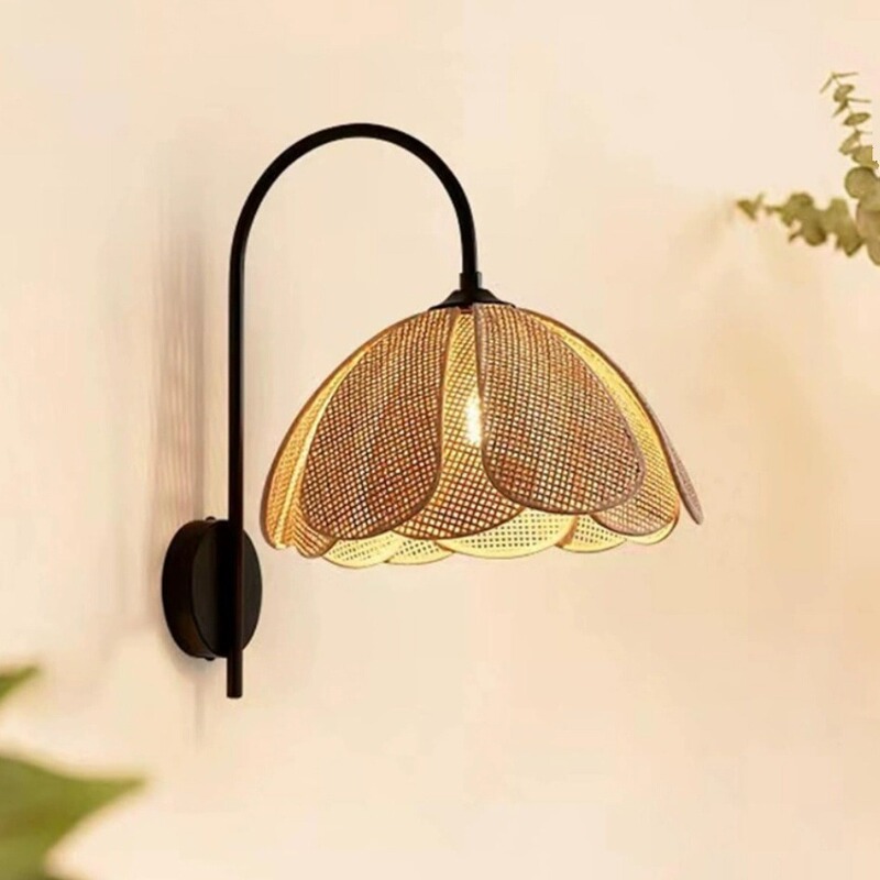 Japanese-style LED silent wind exquisite attractive rattan petals wicker wall lamp bedroom living room artistic simple elegant complex