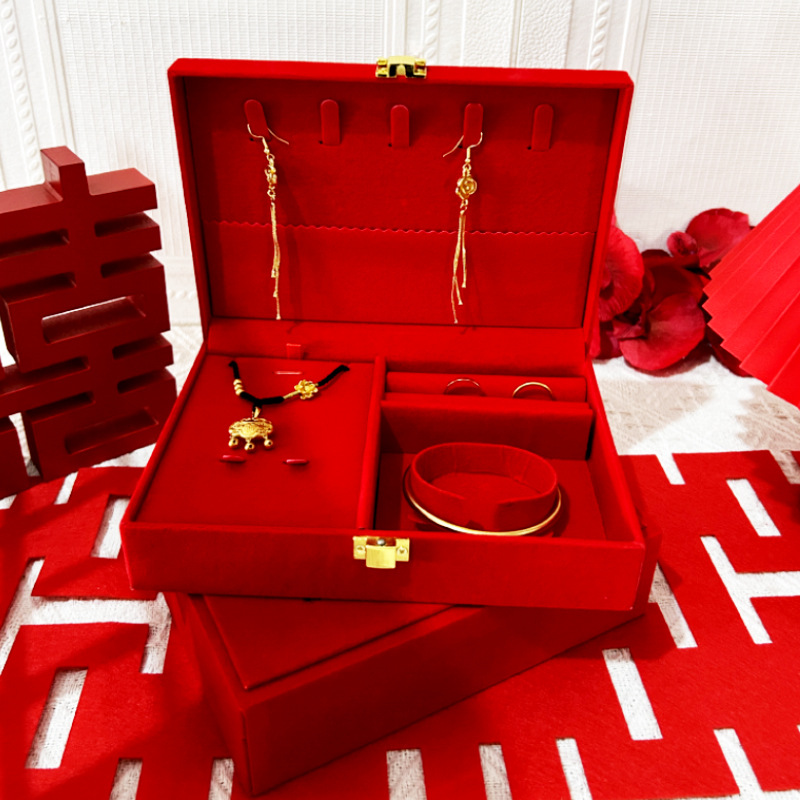 Caja de joyería de tres anillos de oro, caja de bodas, caja de almacenamiento, regalo de bodas, compromiso chino.