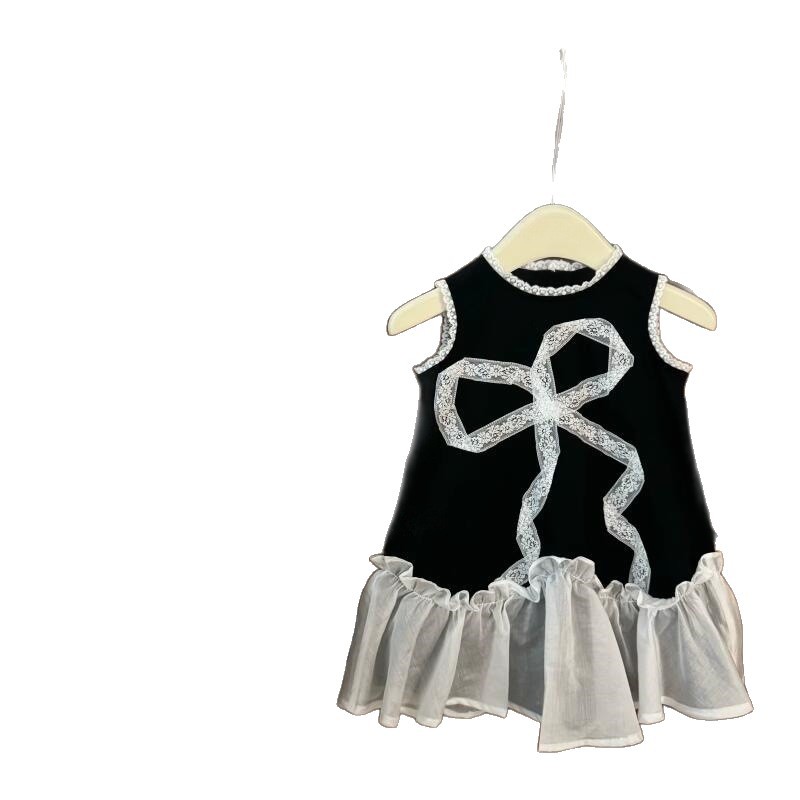 [Xianning Seven] ¡Estilo de ballet! Falda de chaleco de bebé de estilo occidental con lazo de encaje dulce casual para niña coreana