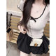 American Style Shoulder Contrast Lace Bow Ice Silk Knitted Short-sleeved T-shirt Women's Summer Tight Spice Girl Short Top