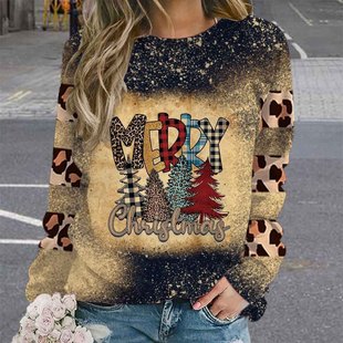 Cross-border factory autumn and winter New Christmas retro leopard print 3D digital printing round neck fashion sweater wholesale can be sent on behalf