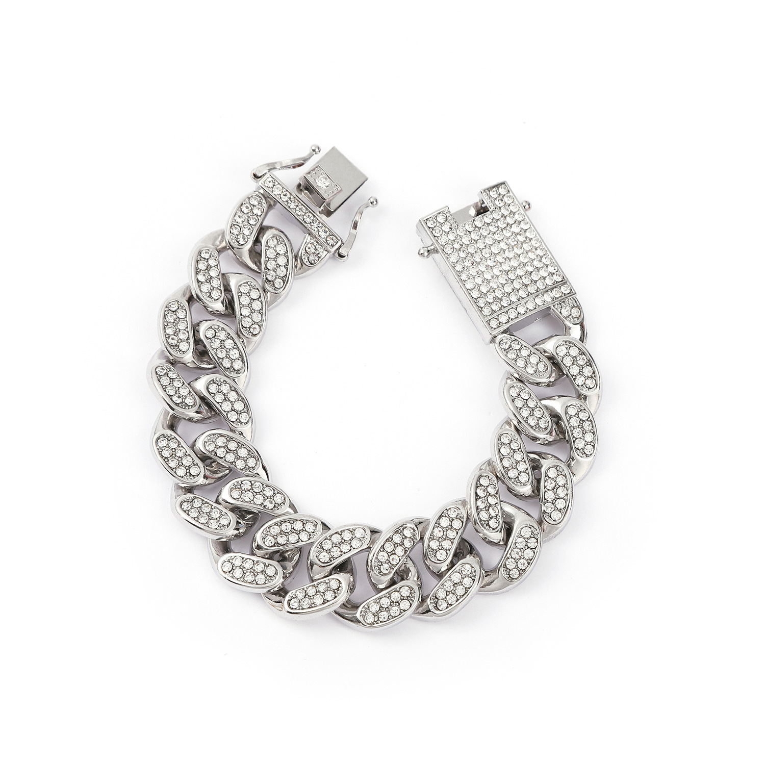 Men's double row diamond hip-hop style bracelet, grand and exaggerated Cuban bracelet_voghion.com