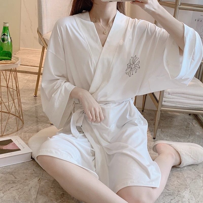 Bathrobe Women's Long Pure Cotton Water-Absorbent Quick-Drying Spring & Fall Plus Size Beauty Salon Cotton Hotel Swimming Nightgown Bathrobe