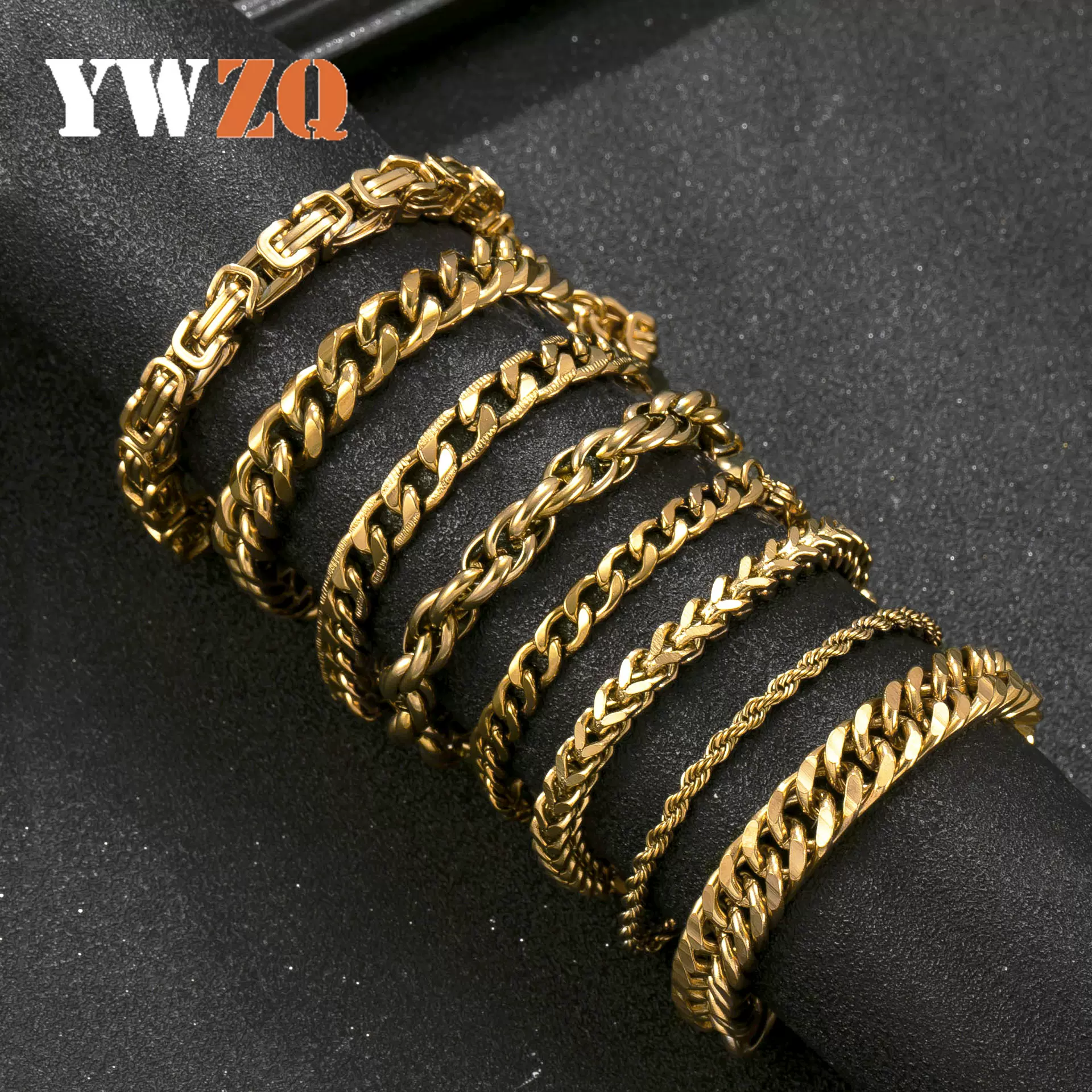 跨境专供钛钢饰品时尚嘻哈镀18k金不锈钢手链古巴链男士手链批发