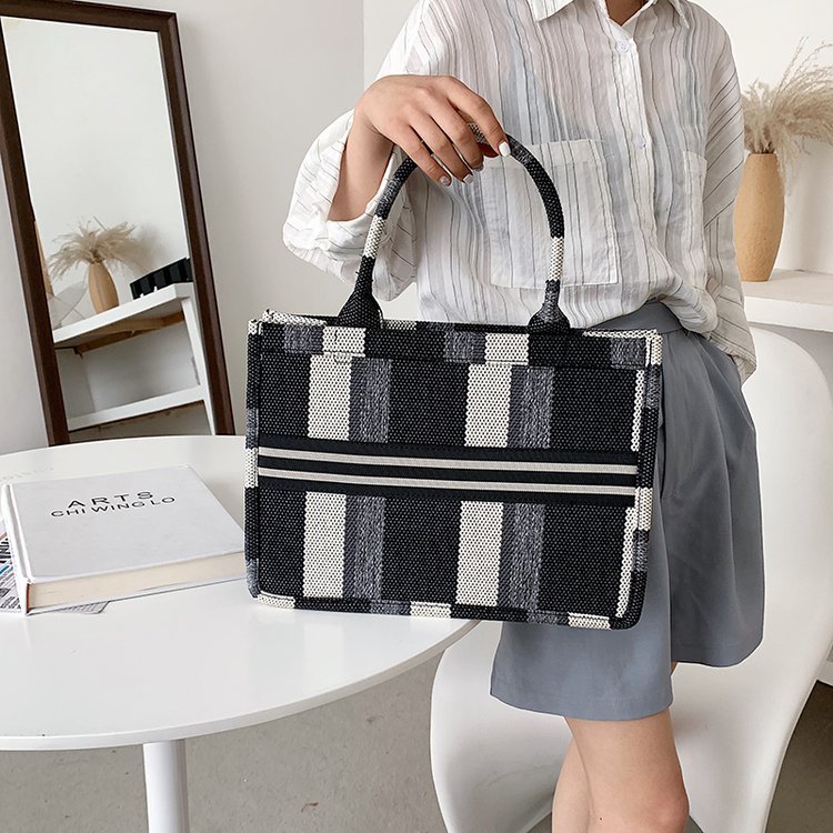 Bolso de mano para las mujeres 2023 nueva moda casual bolso de gran capacidad de lona rayas casual bolsa de hombro de viaje