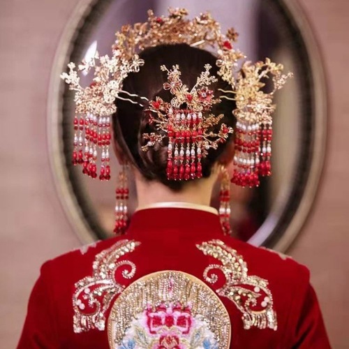 Golden Empress queen cosplay headdress ancient XiuHe Chinese wedding bridal hair accessories wedding costume bride photos shooting headdress 
