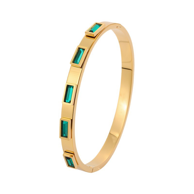 Pulsera de acero de titanio para mujer, sentido de alta gama, pulsera retro europea y americana que no se desvanece, oro de arena, apertura, circón, joyería de pulsera de acero inoxidable image 6