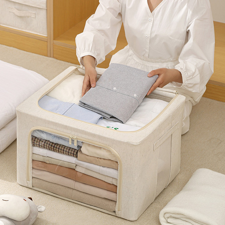 Anqin PP ボード衣類収納ボックス生地折りたたみ天山綿とリネン寝室収納大容量防塵ボックス