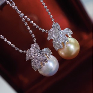 18K Gold Accessories Leaf Diamond Pearl Pendant Transparent Diamond 0.25 Carat Picture 11-12 Does Not Include Beads or Chain