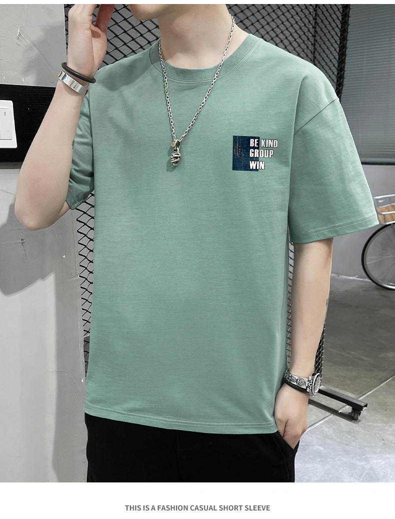 Short-sleeved T-shirt for men, 2022 Summer new Korean style trendy ins loose T-shirt, mid-sleeved cotton trendy brand, large size pic 91