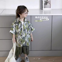 Children's Shirt 2024 Summer Version Korean Style Baby Clothing New Arrival Kids Camouflage Short Sleeve Printed Shirt