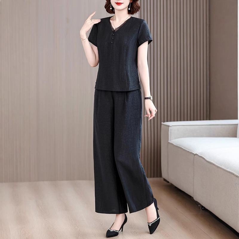 blx9629 Summer Slim Loose Black suit 2025 New Elegant Fashionable Mother's Two-Piece Set blx9629 Summer Slim Loose Black suit 2025 New Elegant Fashionable Mother's Two-Piece Set