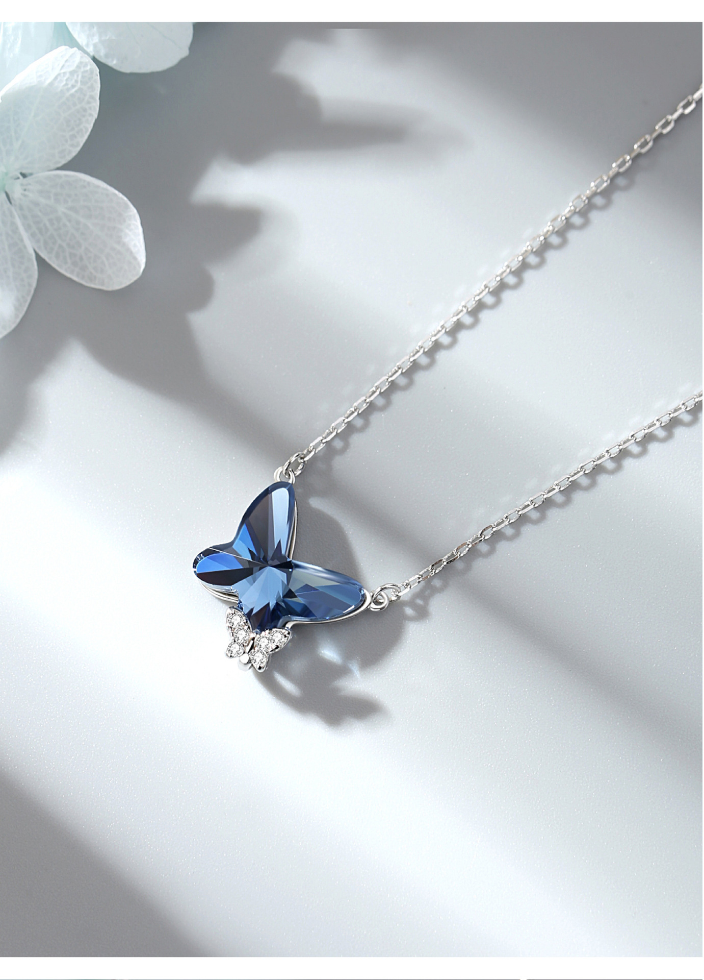 Ig Style Sweet Butterfly Sterling Silver Crystal Zircon Necklace In Bulk display picture 2