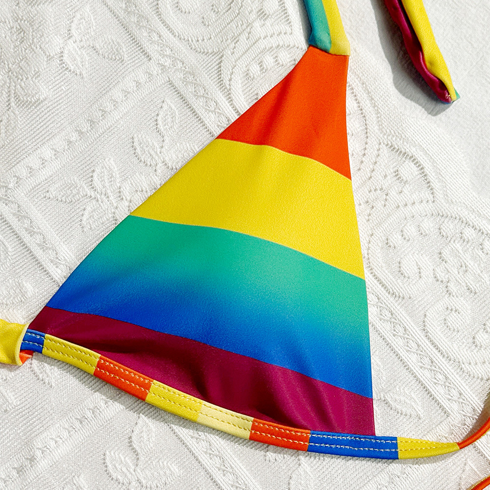 Bikini a righe arcobaleno – Costume da bagno sexy a vita alta (taglie S-L, poliestere-spandex, senza ferretto, per spiaggia e piscina)_voghion.com