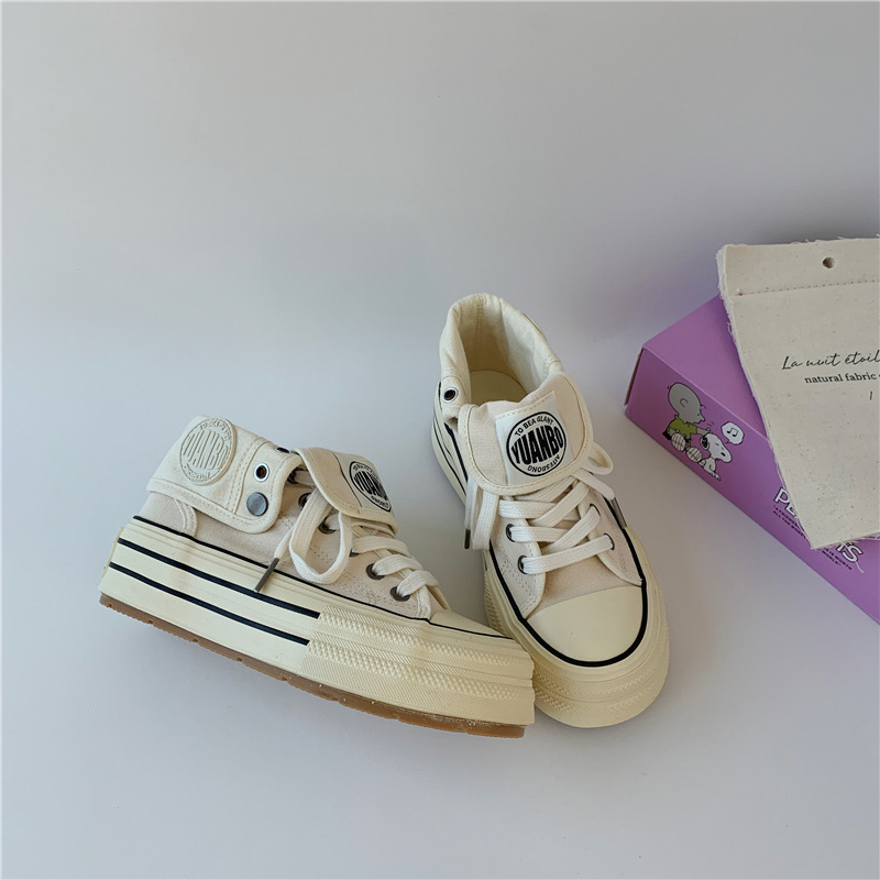 Yuanbo dos zapatos de lona de alto impacto de suela gruesa para mujeres 2025 nuevos zapatos blancos de nicho diseñados zapatos casuales image 9