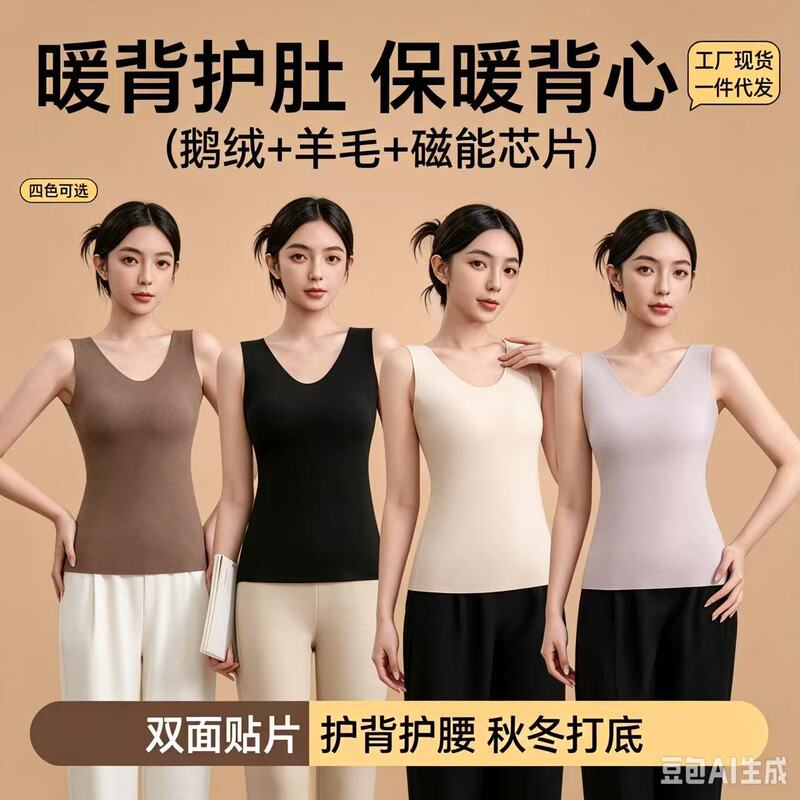 Women's goose down and wool thermal vest with magnetic chip, double-sided adhesive, seamless design, suitable for layering in autumn and winter, wholesale