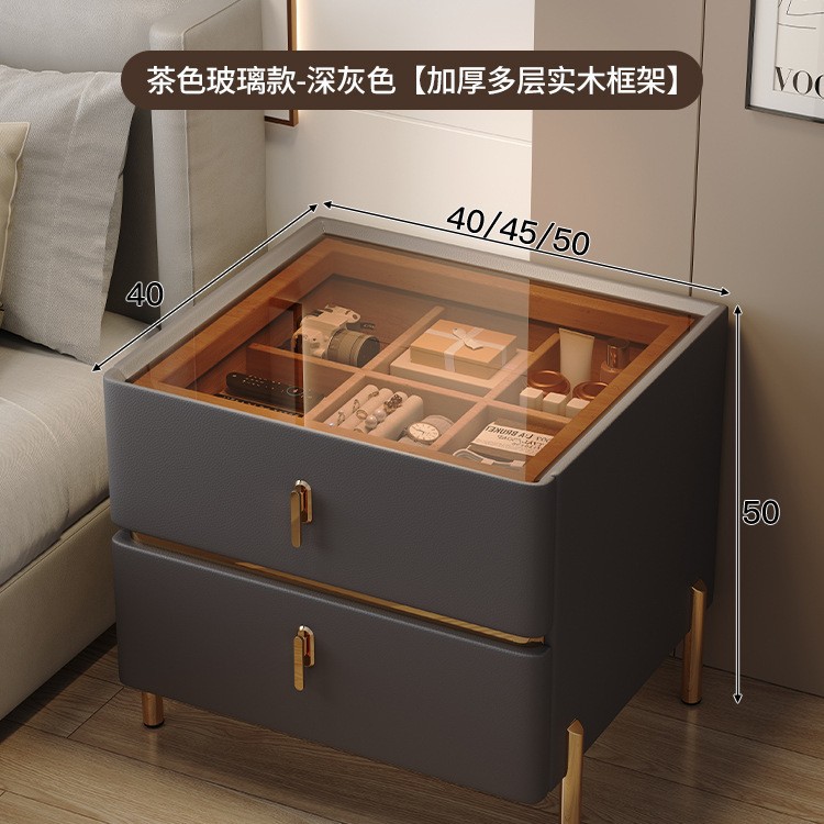 Mesita de noche minimalista moderna 2024 nuevo estilo lujo ligero sensación de alta gama dormitorio madera maciza pequeño gabinete de almacenamiento de cabecera inteligente