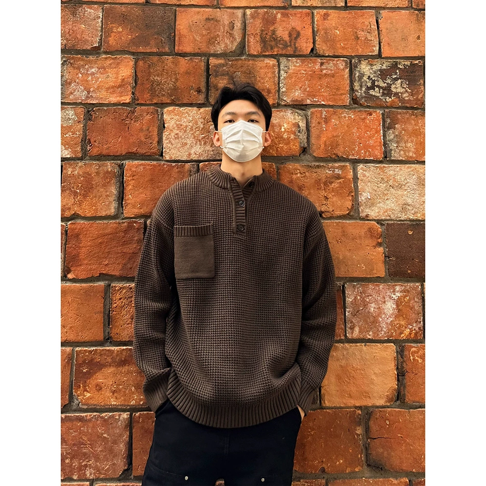 Свитер с круглым вырезом мужской сплошной трикотаж с длинными рукавами весной и осенью новый американский ретро повседневный ленивый свитер