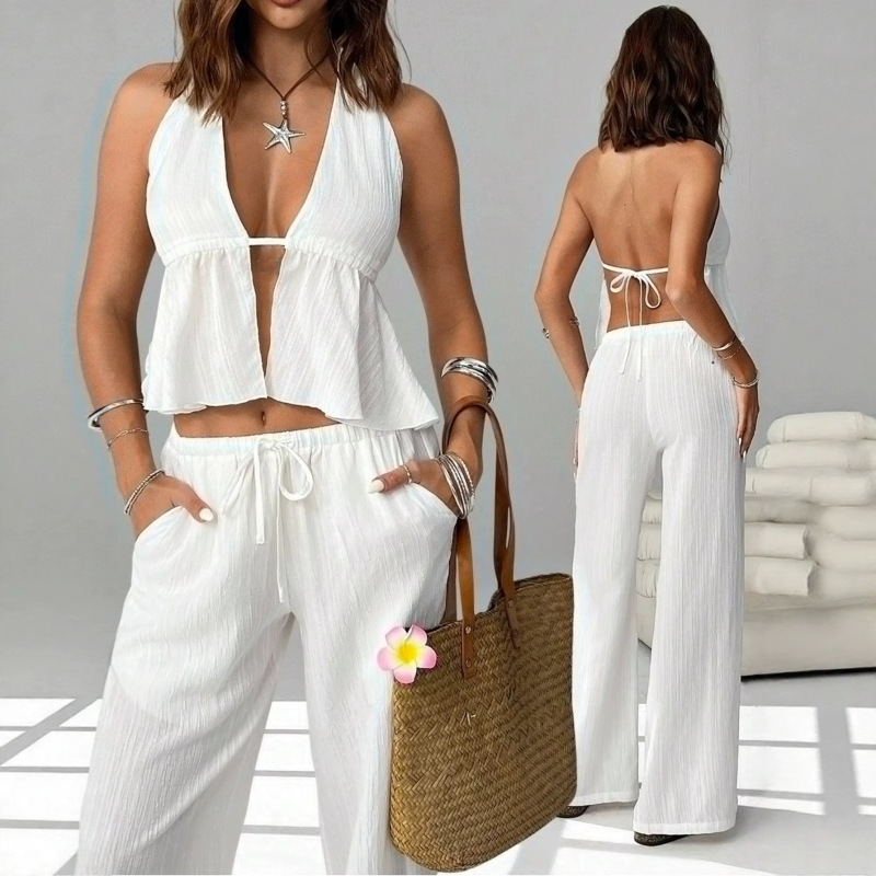 Amazon 2026 Spring/Summer European and American Cross-Border Women's Halter Neck Tie Sexy Backless Sleeveless Tank Top Slim Fit Set Amazon 2026 Spring/Summer European and American Cross-Border Women's Halter Neck Tie Sexy Backless Sleeveless Tank Top Slim Fit Set