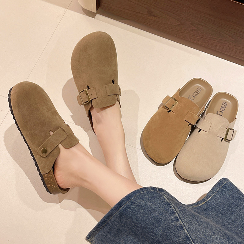 Boken shoes for women 2024 spring new Korean style bag toe square buckle half slippers slip-on lazy outdoor slippers wholesale Boken shoes for women 2024 spring new Korean style bag toe square buckle half slippers slip-on lazy outdoor slippers wholesale