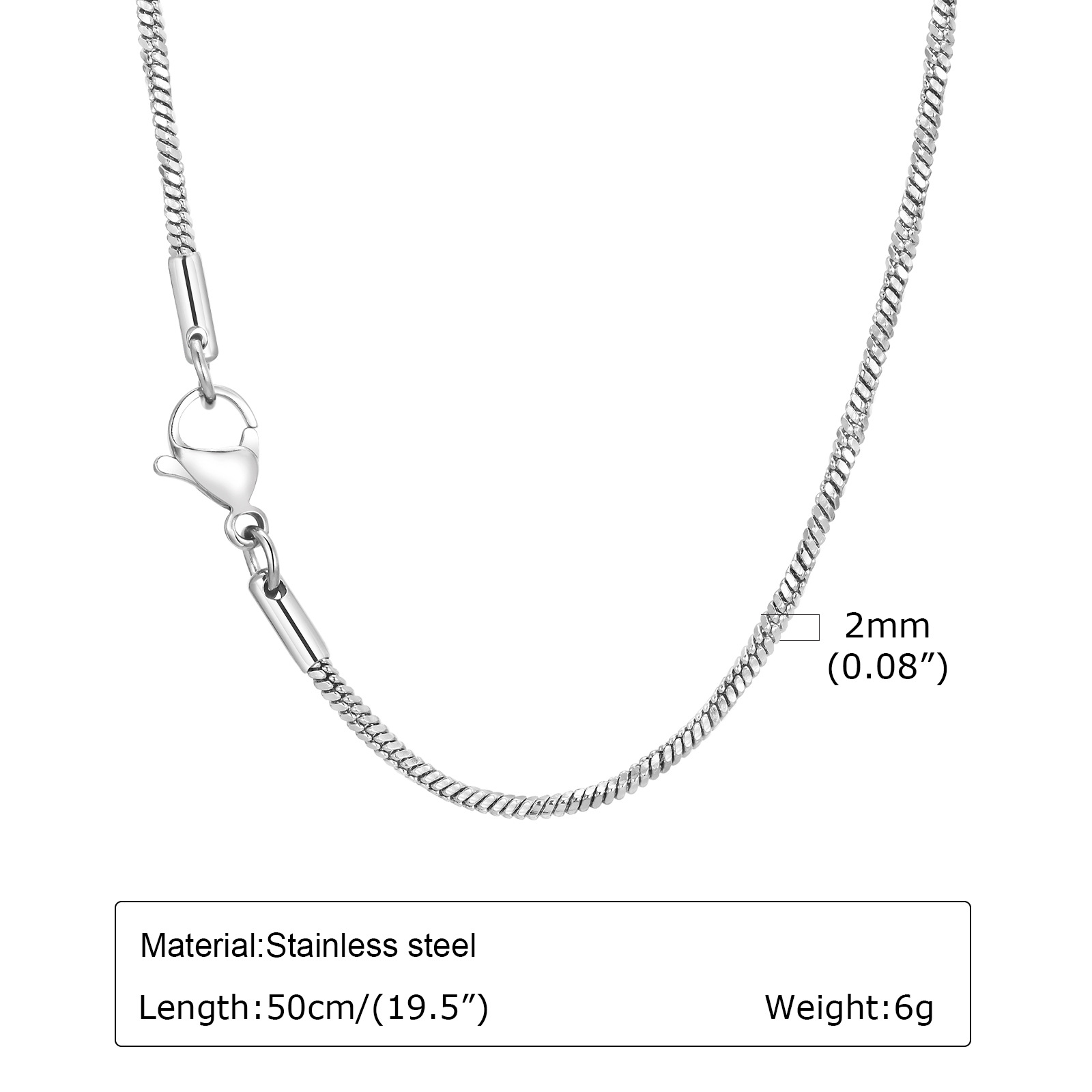 French Vintage Men's Stainless Twisted Square Snake Bone Chain Necklace Steel Color Quanxi Jewelry NC-1747_voghion.com