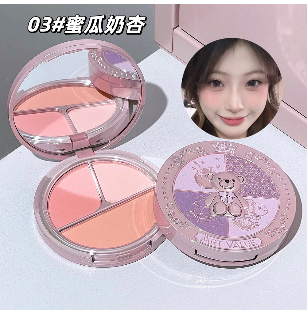 Art Value's new Bear Knight Three-color Blush plate, Rouge Plate, Makeup, Contouring and Highlighter all-in-one plate for export undefined