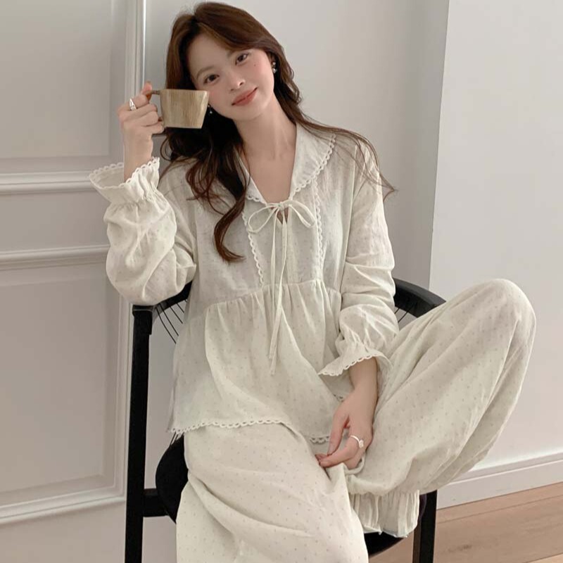 Exclusive cross-border supply for foreign trade: New autumn Korean-style sweet doll-collar age-reducing home wear pajama set for women, wholesale