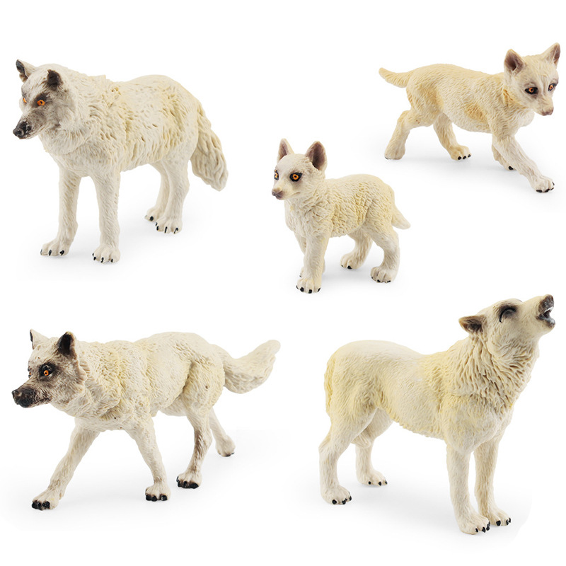 Simulación de modelo animal de lobo blanco norteamericano rugido estático lobo camina cachorro de lobo decoración de mesa juguetes