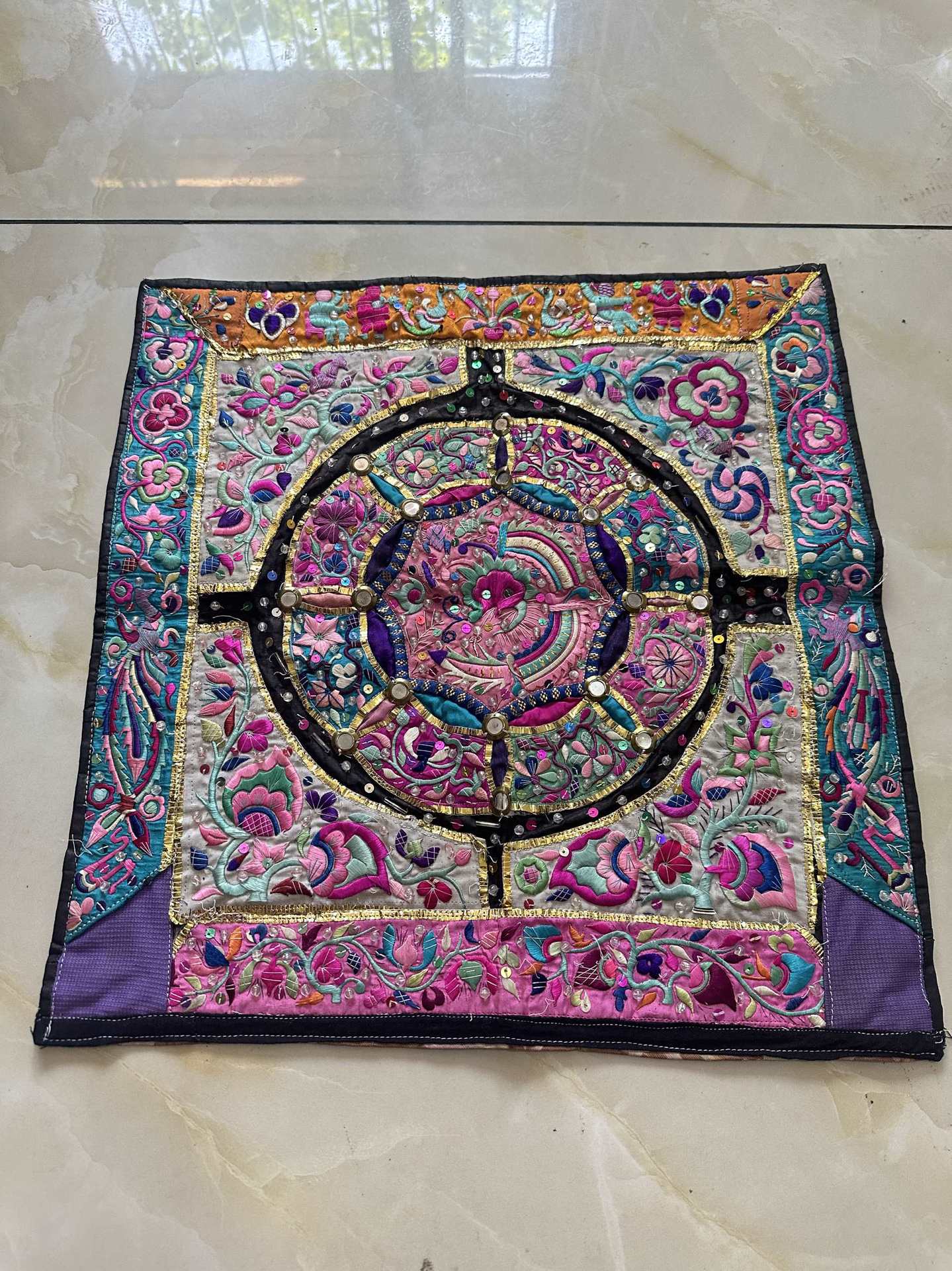 贵州苗族手工刺绣 背带盖 四方绣 老物件收藏品装饰品