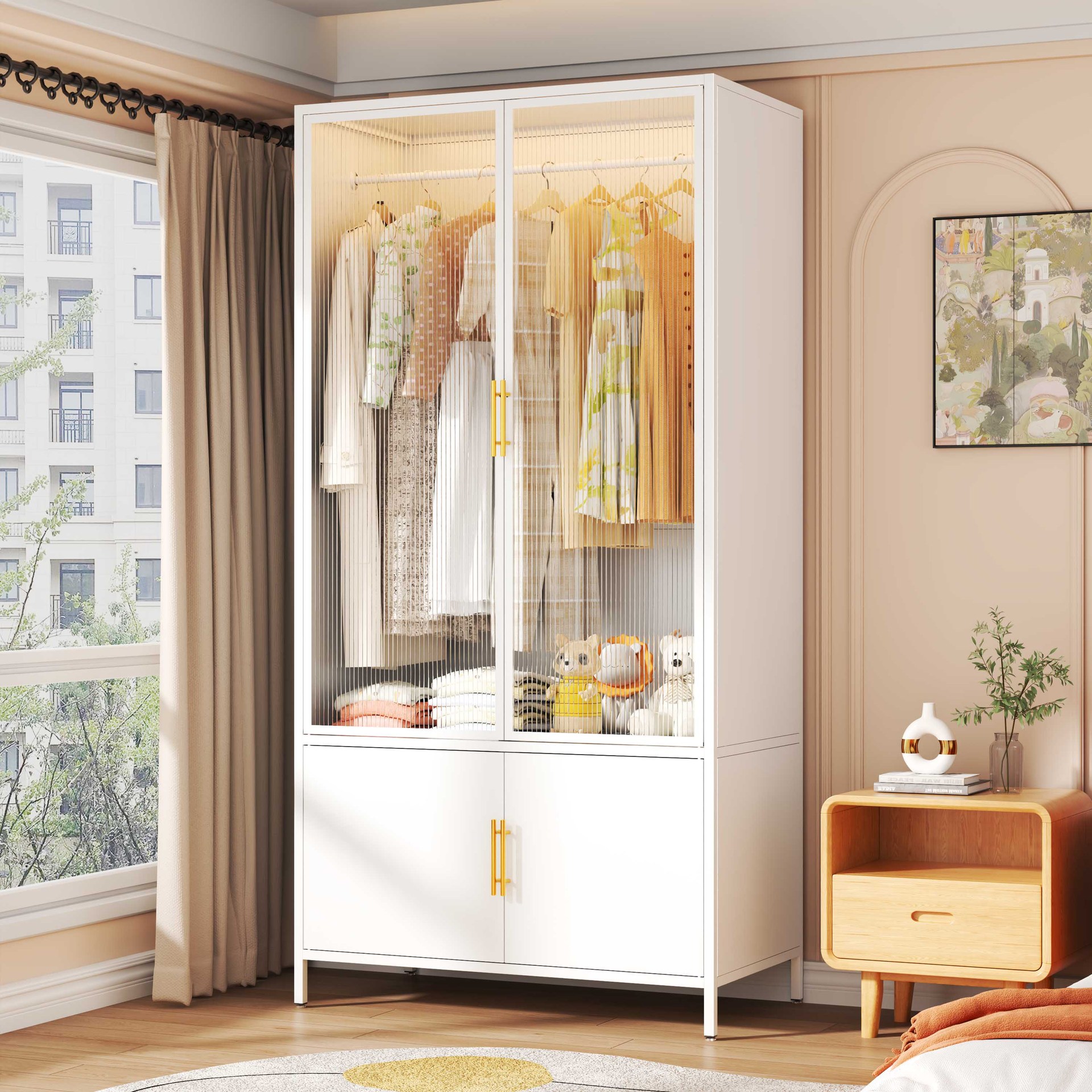 Steel Wardrobe Bedroom Home Rental Simple Assembly Dust-Proof Iron Cabinet Combination Wardrobe Cloakroom Storage Cabinet
