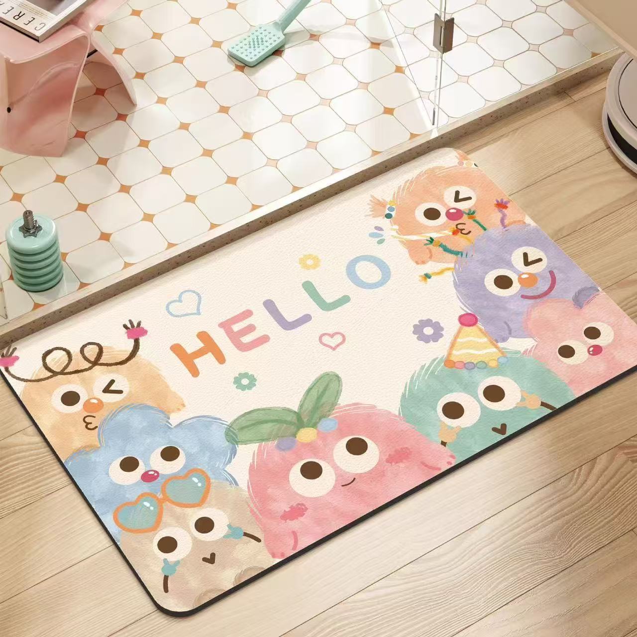 Alfombra absorbente para baño con dibujos animados, alfombra antideslizante de tierra de diatomeas para la entrada del baño, alfombra de secado rápido para el inodoro del hogar, envío gratis