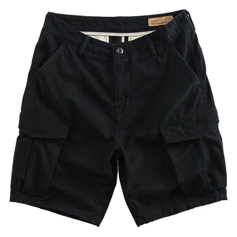 Ropa de trabajo de verano Pantalones cortos casuales americanos Pantalones rectos de ajuste de los hombres Pantalones cortos multibolsillos de color transpirable de moda