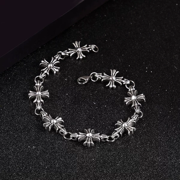 Punk Style New Cross Retro Old Copper Silver-plated Bracelet High-end Niche Hand Jewelry